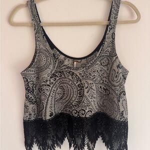 Free People Black and Gray Paisley Crop Top, size XS